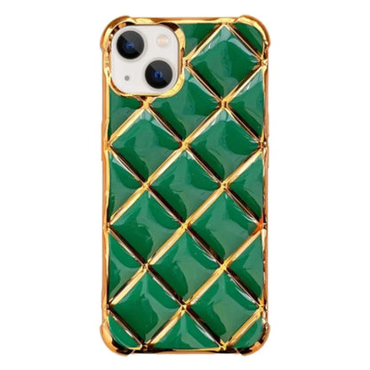 For iPhone 14 Plus Electroplating Case Diamond Pattern Flexible TPU Phone Coverish Green