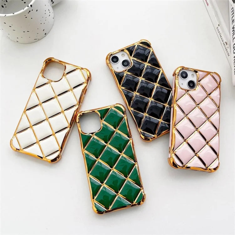 For iPhone 15 Plus TPU Case Diamond Pattern Anti-drop Electroplating Back Coverish Green