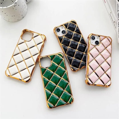 For iPhone 15 Plus TPU Case Diamond Pattern Anti-drop Electroplating Back Cover