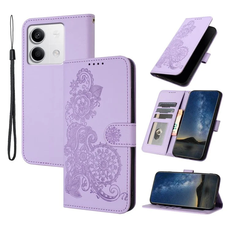 YX0050 For Xiaomi Redmi Note 13 4G Wallet Case Flower Pattern Imprinted Leather Phone Cover