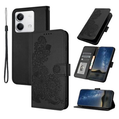 YX0050 For Xiaomi Redmi Note 13 4G Wallet Case Flower Pattern Imprinted Leather Phone Cover