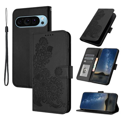 YX0050 For Google Pixel 9 Pro Wallet Phone Case Flower Pattern Imprinted Leather Flip Cover