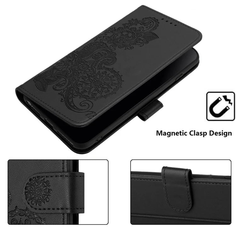 YX0050 For Google Pixel 9 Pro Wallet Phone Case Flower Pattern Imprinted Leather Flip Cover