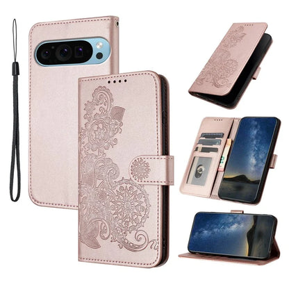 YX0050 For Google Pixel 9 Pro Wallet Phone Case Flower Pattern Imprinted Leather Flip Cover