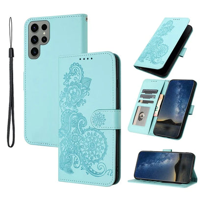 YX0050 For Samsung Galaxy S24 Ultra Phone Case Flower Pattern Imprinted Leather Cover