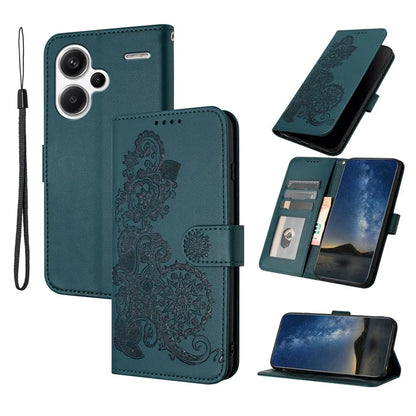 YX0050 For Xiaomi Redmi Note 13 Pro+ 5G Wallet Phone Case Flower Pattern Imprinted Leather Flip Cover
