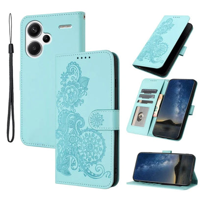 YX0050 For Xiaomi Redmi Note 13 Pro+ 5G Wallet Phone Case Flower Pattern Imprinted Leather Flip Cover