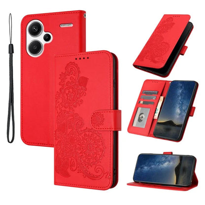 YX0050 For Xiaomi Redmi Note 13 Pro+ 5G Wallet Phone Case Flower Pattern Imprinted Leather Flip Cover