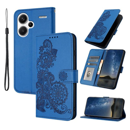 YX0050 For Xiaomi Redmi Note 13 Pro+ 5G Wallet Phone Case Flower Pattern Imprinted Leather Flip Cover