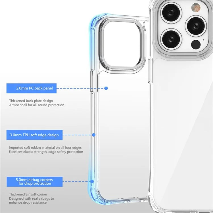 For iPhone 15 Pro Max Clear Case Anti-Drop PC+TPU Hybrid Phone Shell
