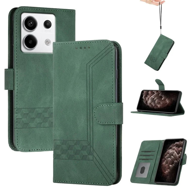 YX0010 Series for Xiaomi Redmi Note 13 Pro 4G / Poco M6 Pro 4G Cell Phone Case PU Leather Folding Stand Coverish Green