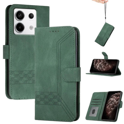 YX0010 Series for Xiaomi Redmi Note 13 Pro 4G / Poco M6 Pro 4G Cell Phone Case PU Leather Folding Stand Coverish Green
