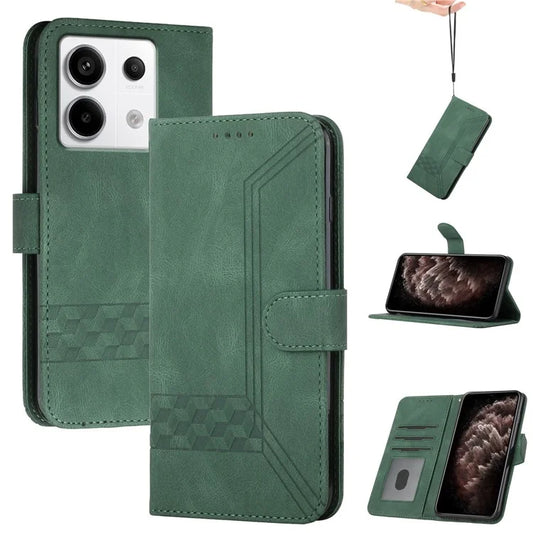 YX0010 Series for Xiaomi Redmi Note 13 Pro 4G / Poco M6 Pro 4G Cell Phone Case PU Leather Folding Stand Coverish Green