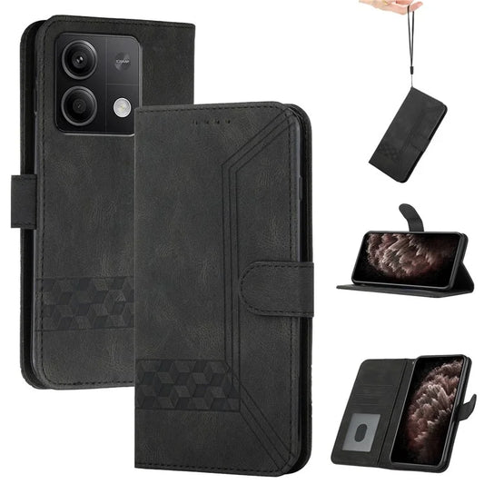 YX0010 Series for Xiaomi Redmi Note 13 5G Case Imprinted Leather Card Slots Phone Cover with Hand Strap