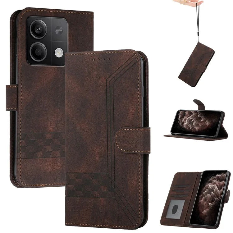 YX0010 Series for Xiaomi Redmi Note 13 5G Case Imprinted Leather Card Slots Phone Cover with Hand Strap