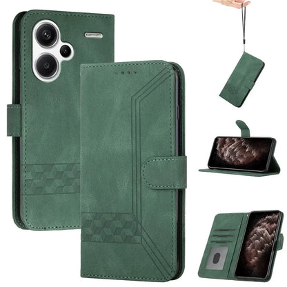 YX0010 Series For Xiaomi Redmi Note 13 Pro+ 5G Imprinted Cell Phone Wallet Cover Stand PU Leather Caseish Green