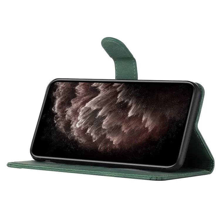YX0010 Series For Xiaomi Redmi Note 13 Pro+ 5G Imprinted Cell Phone Wallet Cover Stand PU Leather Caseish Green