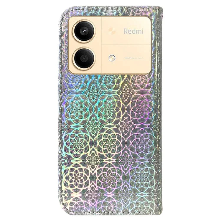For Xiaomi Redmi Note 13R Pro 5G PU Leather Phone Case Dazzling Flower Pattern Mobile Phone Cover
