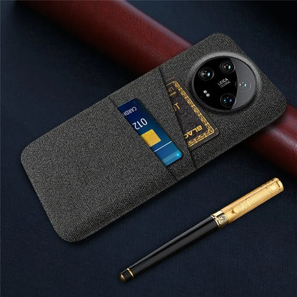 For Xiaomi 14 Ultra Case Cloth Texture Hard PC Phone Cover with Dual Card Slots