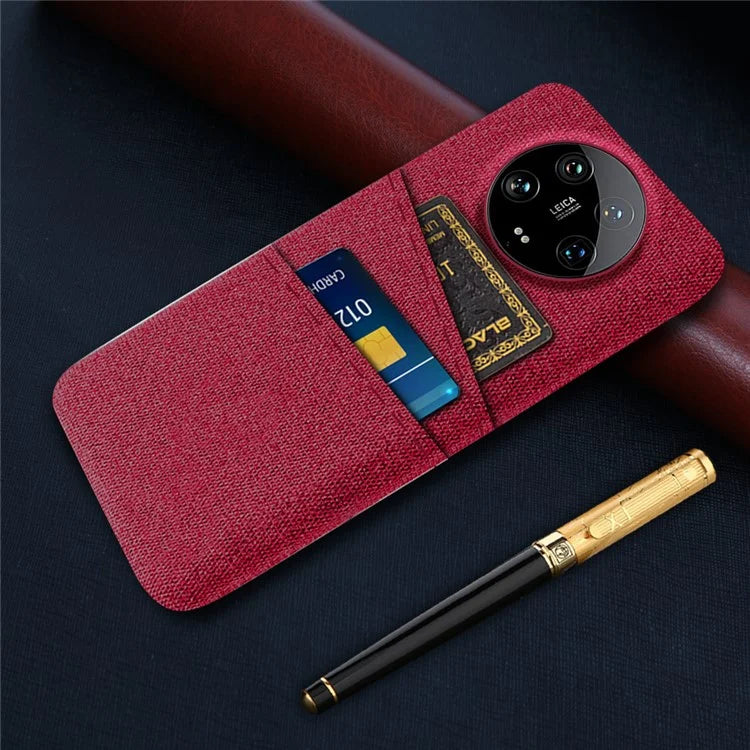 For Xiaomi 14 Ultra Case Cloth Texture Hard PC Phone Cover with Dual Card Slots