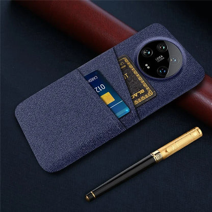 For Xiaomi 14 Ultra Case Cloth Texture Hard PC Phone Cover with Dual Card Slots