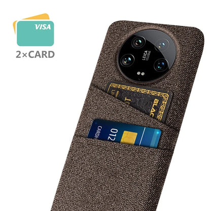 For Xiaomi 14 Ultra Case Cloth Texture Hard PC Phone Cover with Dual Card Slots