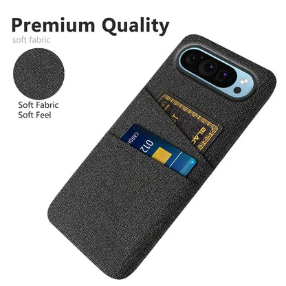 For Google Pixel 9 Phone Case 2 Card Holders Cloth Texture Back Cover