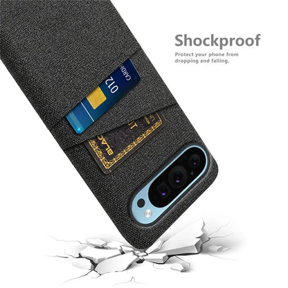 For Google Pixel 9 Phone Case 2 Card Holders Cloth Texture Back Cover