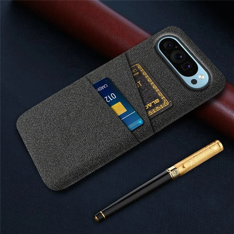 For Google Pixel 9 Phone Case 2 Card Holders Cloth Texture Back Cover