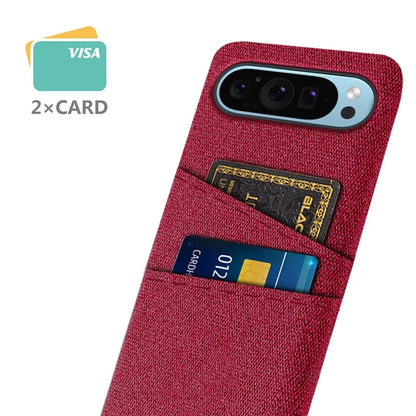 For Google Pixel 9 Phone Case 2 Card Holders Cloth Texture Back Cover