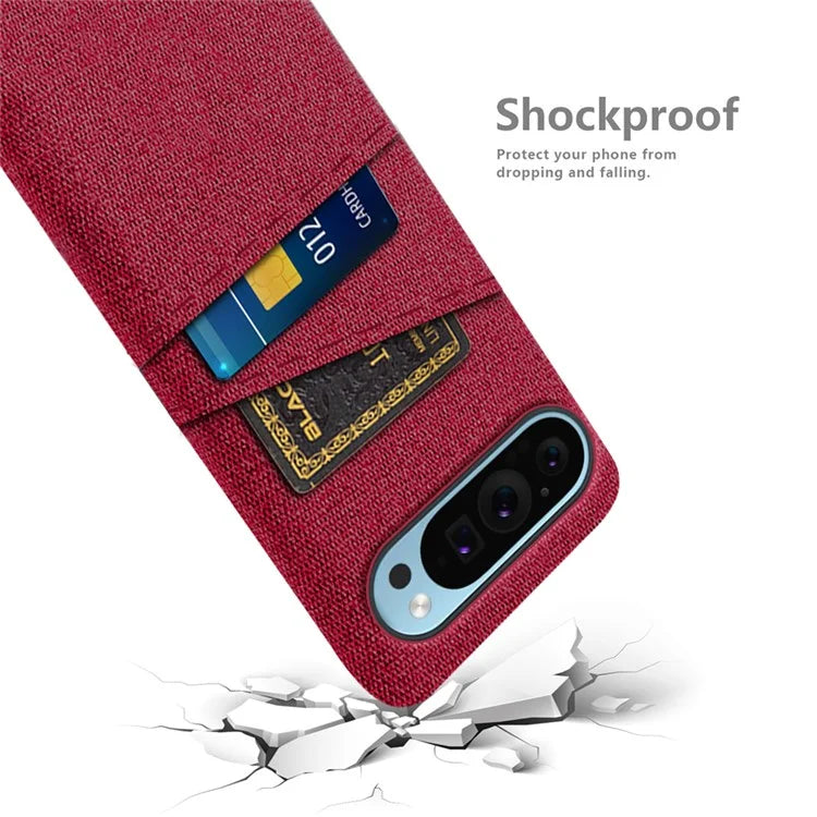 For Google Pixel 9 Phone Case 2 Card Holders Cloth Texture Back Cover