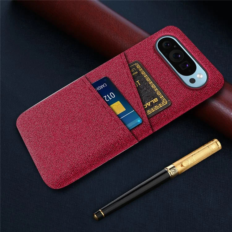 For Google Pixel 9 Phone Case 2 Card Holders Cloth Texture Back Cover