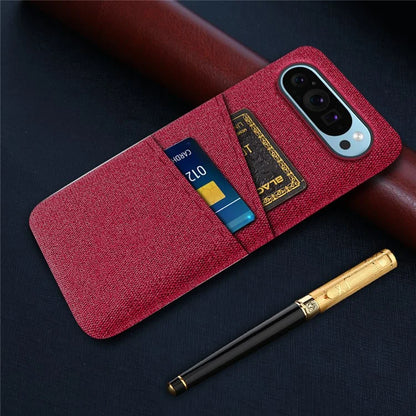 For Google Pixel 9 Phone Case 2 Card Holders Cloth Texture Back Cover
