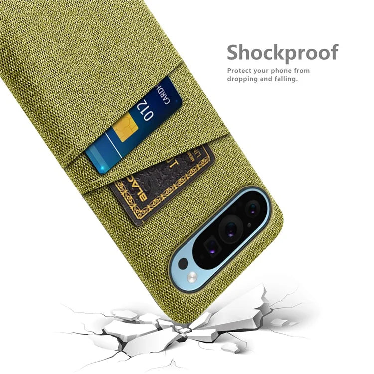 For Google Pixel 9 Phone Case 2 Card Holders Cloth Texture Back Cover