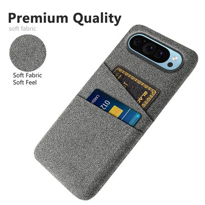 For Google Pixel 9 Phone Case 2 Card Holders Cloth Texture Back Cover