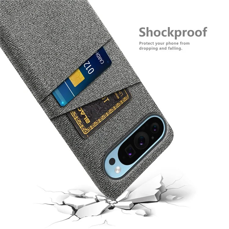 For Google Pixel 9 Phone Case 2 Card Holders Cloth Texture Back Cover