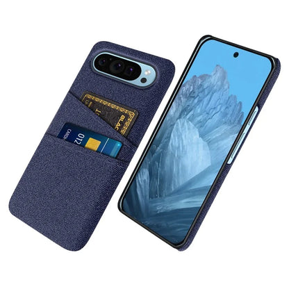 For Google Pixel 9 Phone Case 2 Card Holders Cloth Texture Back Cover