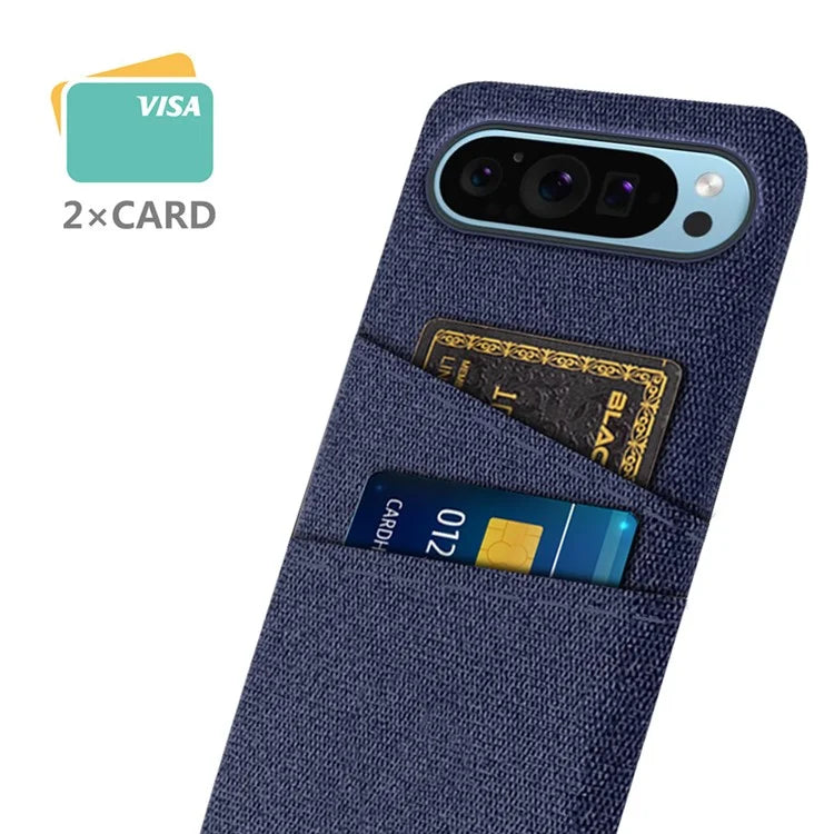 For Google Pixel 9 Phone Case 2 Card Holders Cloth Texture Back Cover