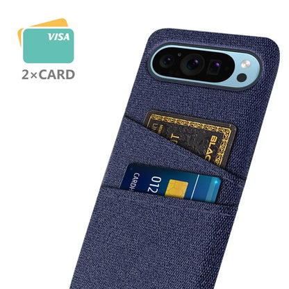 For Google Pixel 9 Phone Case 2 Card Holders Cloth Texture Back Cover