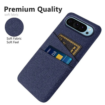 For Google Pixel 9 Phone Case 2 Card Holders Cloth Texture Back Cover