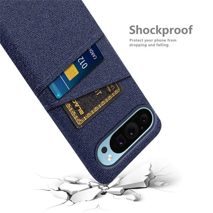 For Google Pixel 9 Phone Case 2 Card Holders Cloth Texture Back Cover
