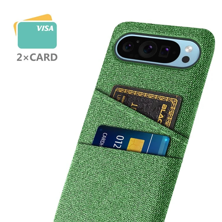 For Google Pixel 9 Phone Case 2 Card Holders Cloth Texture Back Cover