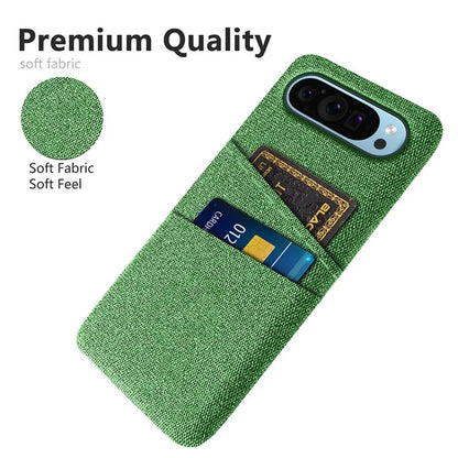 For Google Pixel 9 Phone Case 2 Card Holders Cloth Texture Back Cover