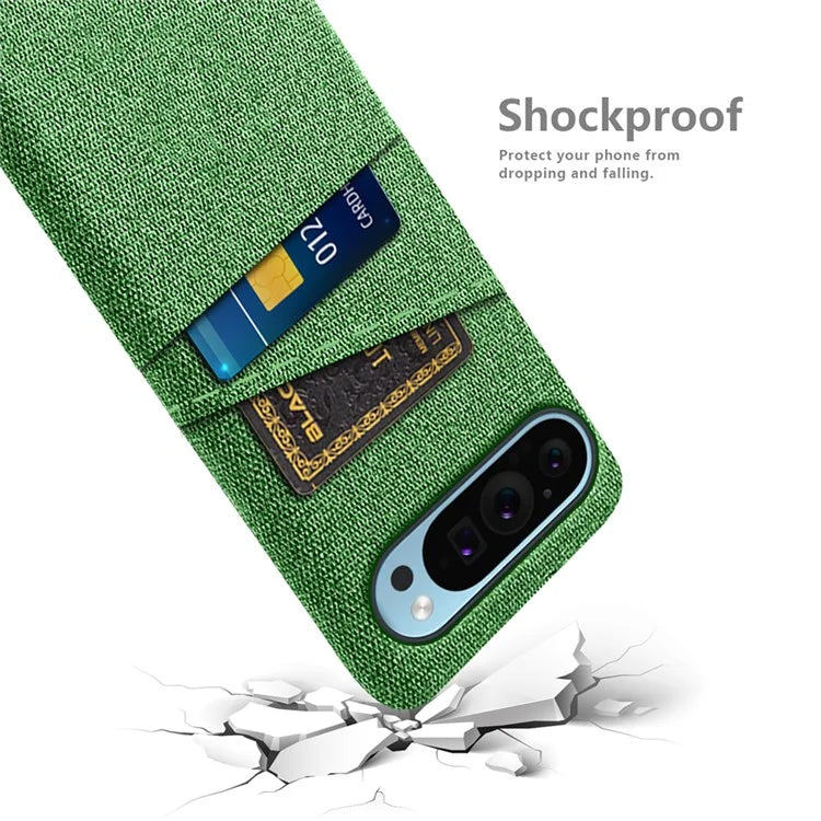 For Google Pixel 9 Phone Case 2 Card Holders Cloth Texture Back Cover