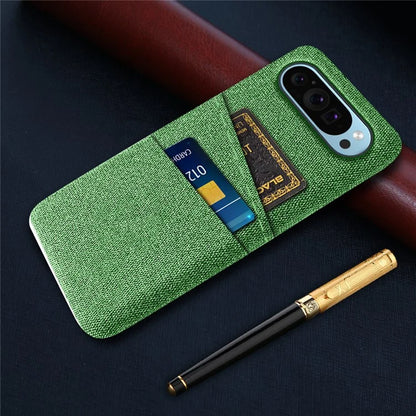 For Google Pixel 9 Phone Case 2 Card Holders Cloth Texture Back Cover