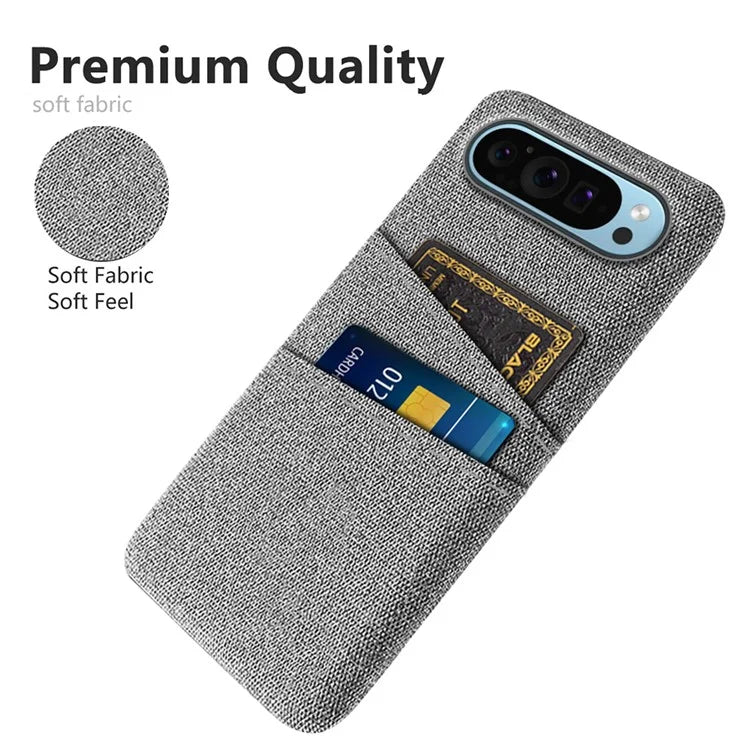 For Google Pixel 9 Phone Case 2 Card Holders Cloth Texture Back Cover