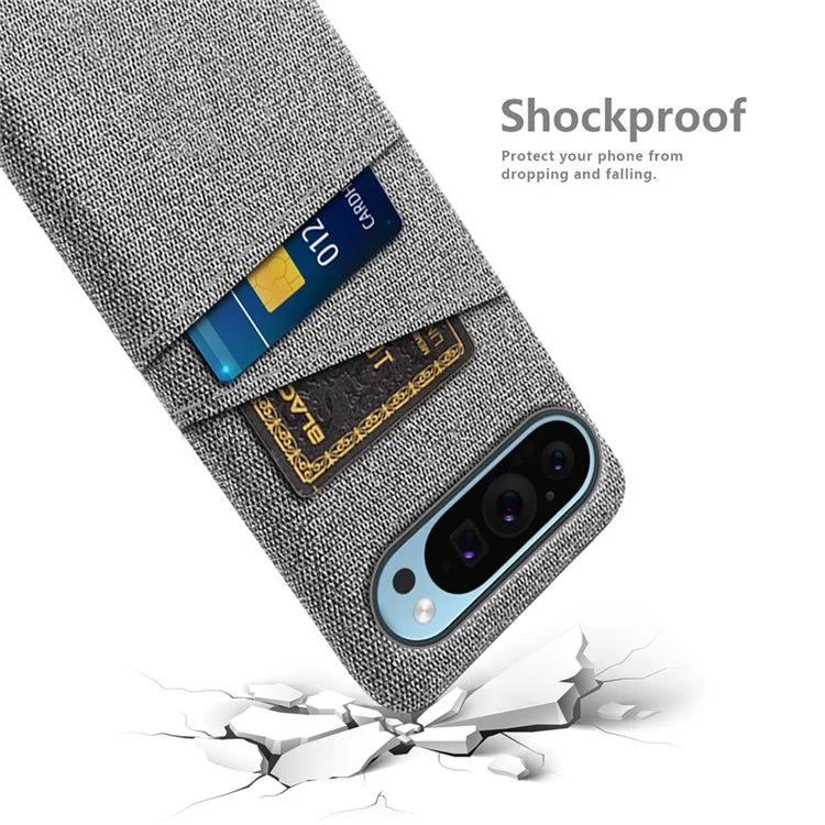 For Google Pixel 9 Phone Case 2 Card Holders Cloth Texture Back Cover
