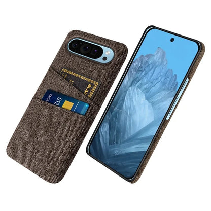 For Google Pixel 9 Phone Case 2 Card Holders Cloth Texture Back Cover
