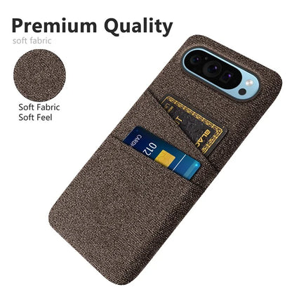 For Google Pixel 9 Phone Case 2 Card Holders Cloth Texture Back Cover