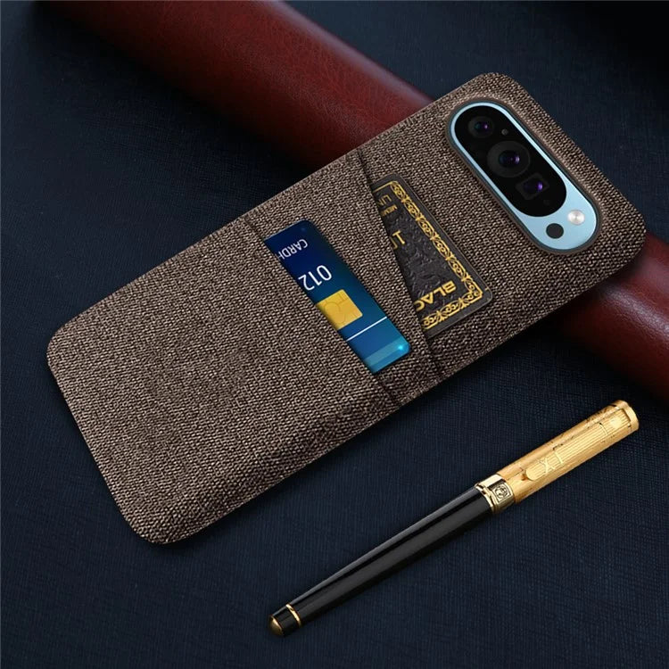 For Google Pixel 9 Phone Case 2 Card Holders Cloth Texture Back Cover